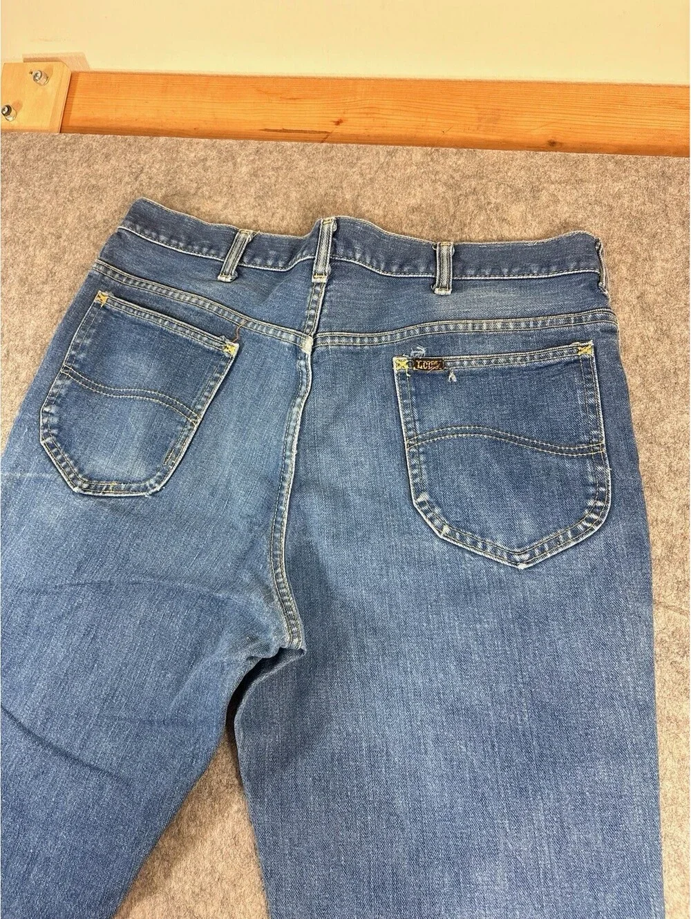 Vintage 70s Lee Riders Flare Jeans 36x28 Medium Wash USA Talon Zip Denim